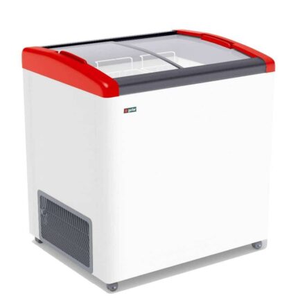 ЛАРЬ МОРОЗИЛЬНЫЙ GELLAR FG 250 E ГНУТОЕ СТЕКЛО КРАСНЫЙ