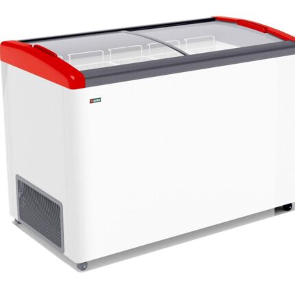 ЛАРЬ МОРОЗИЛЬНЫЙ GELLAR FG 475 E ГНУТОЕ СТЕКЛО КРАСНЫЙ